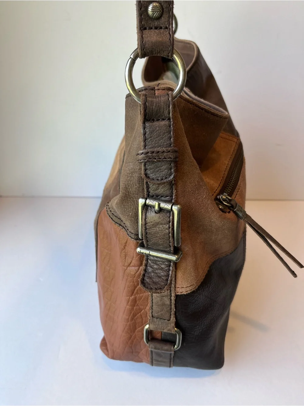 The Sak Patchwork Brown Leather Shoulder Bag